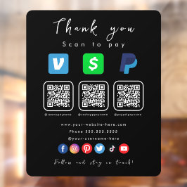Moderne Zwart Multi QR Code Paypal Venmo Cash App Raamsticker