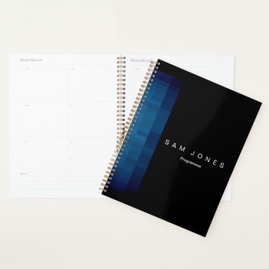 Moderne Zwart N Blauwe Pixel Planner (Display)
