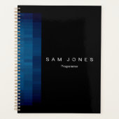 Moderne Zwart N Blauwe Pixel Planner (Voorkant)