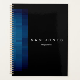 Moderne Zwart N Blauwe Pixel Planner