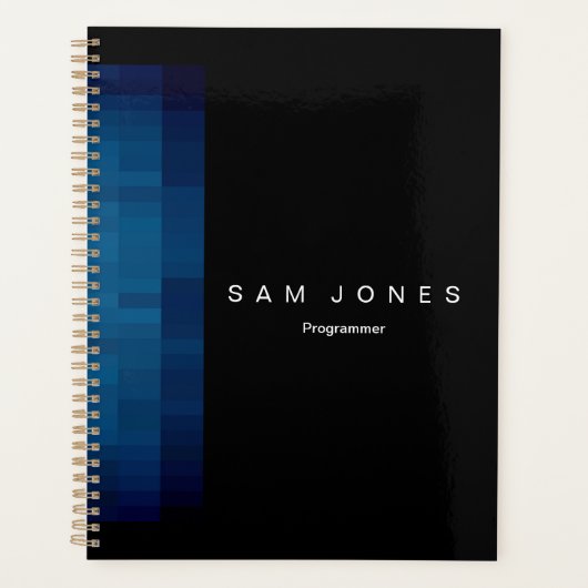 Moderne Zwart N Blauwe Pixel Planner (Voorkant)