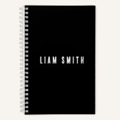 Moderne zwart notitieboek met eigen naam (Voorkant)