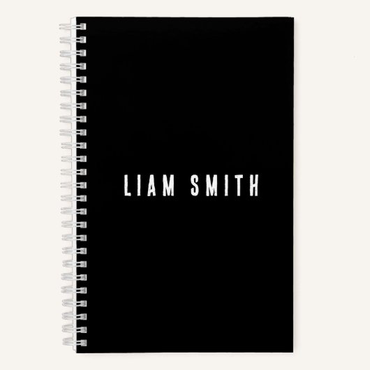 Moderne zwart notitieboek met eigen naam (Voorkant)