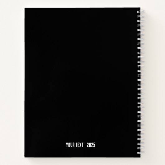Moderne zwart notitieboek met eigen naam (Achterkant)