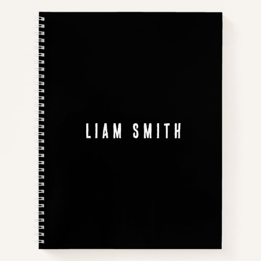 Moderne zwart notitieboek met eigen naam (Voorkant)