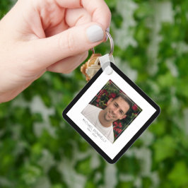 Moderne zwart omrande fotobegrafenis sleutelhanger