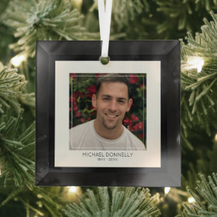 Moderne Zwart Omrande Fotoherdenking Glas Ornament