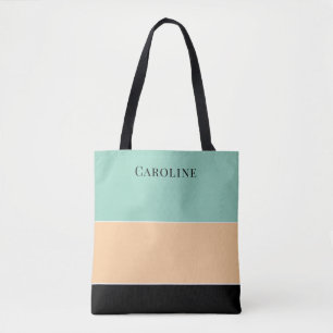 Moderne Zwart, Perzik, Groene Gepersonaliseerde Tote Bag