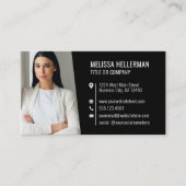 Moderne Zwart Professionele QR-code Foto Visitekaartje (Voorkant)