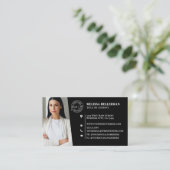 Moderne Zwart Professionele QR-code Fotologo Visitekaartje (Staand voorkant)