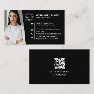 Moderne Zwart Professionele QR-code Fotologo Visitekaartje