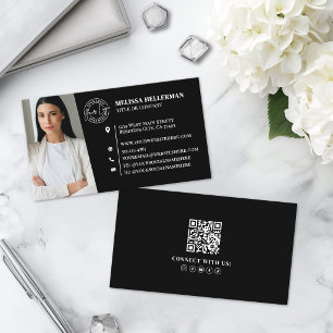 Moderne Zwart Professionele QR-code Fotologo Visitekaartje