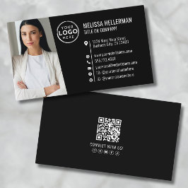 Moderne Zwart Professionele QR-code Fotologo Visitekaartje