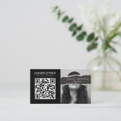 Moderne Zwart QR-code Foto Visitekaartje (Staand voorkant)