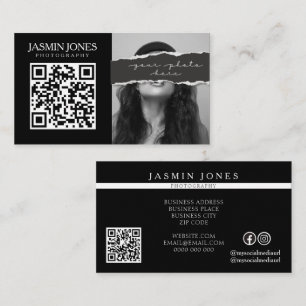 Moderne Zwart QR-code Foto Visitekaartje