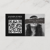 Moderne Zwart QR-code Foto Visitekaartje (Voorkant)