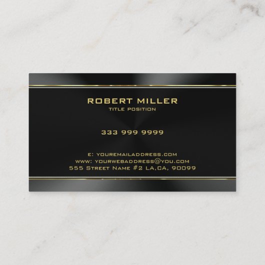 Moderne Zwart Roestvrij staal & Gouden Accenten Visitekaartje (Achterkant)