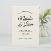 Moderne Zwart & Romige Retro Alles In Een Bruiloft Kaart (Staand voorkant)