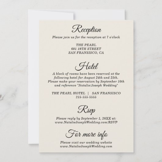 Moderne Zwart & Romige Retro Alles In Een Bruiloft Kaart (Achterkant)