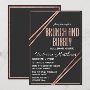 Moderne Zwart Roos Goud Chic Lineaire Brunch Bubbl Kaart