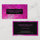 Moderne Zwart-Roze Glitter & Sparkles Visitekaartje (Voorkant / Achterkant)