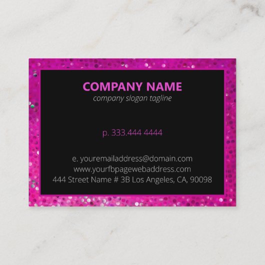 Moderne Zwart-Roze Glitter & Sparkles Visitekaartje (Achterkant)
