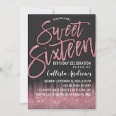 Moderne Zwart Roze Glitter Typografie Sweet 16 Kaart (Voorkant)