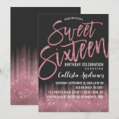 Moderne Zwart Roze Glitter Typografie Sweet 16 Kaart (Voorkant / Achterkant)