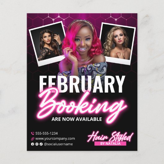 Moderne Zwart Roze Haar Salon Boeking Foto Flyer (Voorkant)