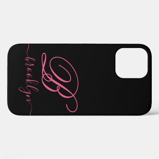 Moderne zwart-roze handgeschreven monogrammen van Case-Mate iPhone case (Achterkant (horizontaal))