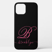 Moderne zwart-roze handgeschreven monogrammen van Case-Mate iPhone case (Achterkant)
