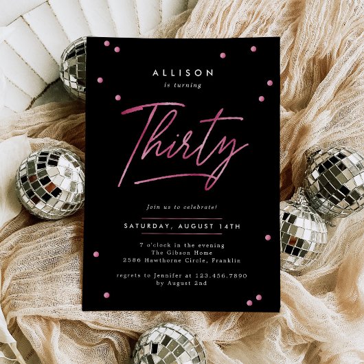 Moderne zwart roze kalligrafie 30e verjaardag kaart