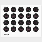 Moderne zwart roze kalligrafie 30e verjaardag ronde sticker (Vel)