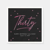 Moderne zwart roze kalligrafie 30e verjaardag servet (Voorkant)
