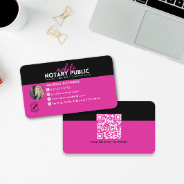 Moderne Zwart Roze Notaris die zaken QR Code onder Visitekaartje