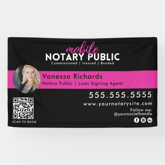 Moderne Zwart & Roze Notaris Openbare Gebeurtenisv Spandoek (Horizontaal)
