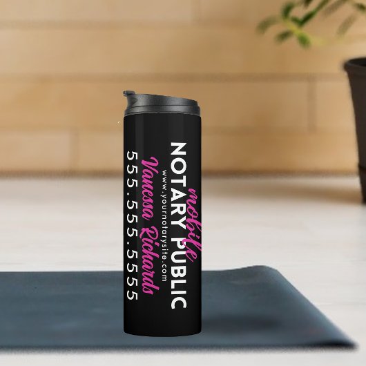 Moderne Zwart & Roze Notaris Openbare Promotie Thermosbeker
