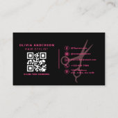 Moderne Zwart Roze Schaar QR Code Haarstylist Visitekaartje (Achterkant)