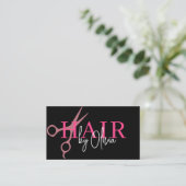 Moderne Zwart Roze Schaar QR Code Haarstylist Visitekaartje (Staand voorkant)