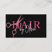 Moderne Zwart Roze Schaar QR Code Haarstylist Visitekaartje (Voorkant)