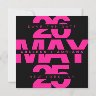 Moderne Zwart Roze Vetgedrukte Typografie Huwelijk Save The Date