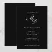 Moderne Zwart & Script Initialen Monogram Bruiloft Kaart (Voorkant / Achterkant)