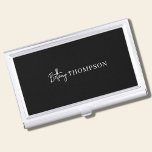 Moderne Zwart & Script Monogram Professional Visitekaarthouder<br><div class="desc">Dit moderne zwart & script monogram visitekaartje hoesje is verfijnd. Dit handgeschreven monogram ontwerp is perfect voor elke zakelijke persoon.</div>