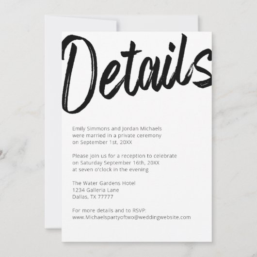 Moderne, zwart script zwart wit na bruiloft kaart (Achterkant)