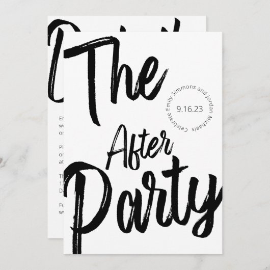 Moderne, zwart script zwart wit na bruiloft kaart (Voorkant / Achterkant)