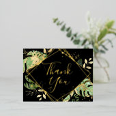 Moderne Zwart Tropisch Loof Huwelijk Bedankt Folie Uitnodiging Briefkaart (Staand Voorkant)