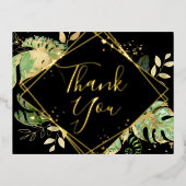 Moderne Zwart Tropisch Loof Huwelijk Bedankt Folie Uitnodiging Briefkaart (Voorkant)