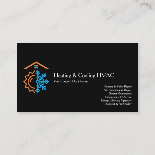 Moderne Zwart Verwarming Koeling Experts HVAC Visitekaartje (Voorkant)