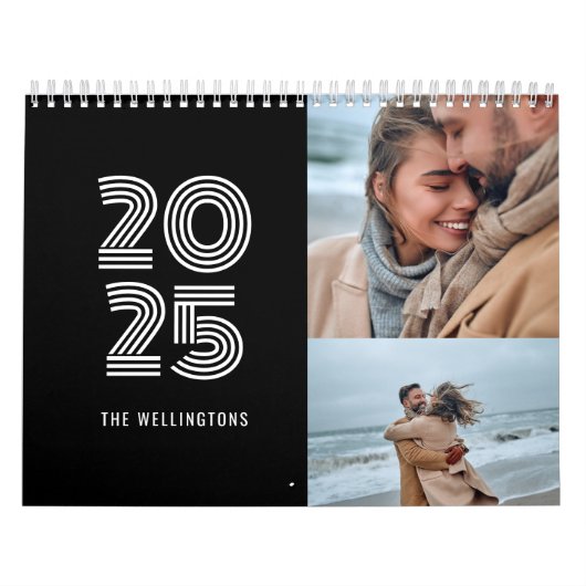 Moderne zwart vet typografie 3 foto familie kalender (Hoes)