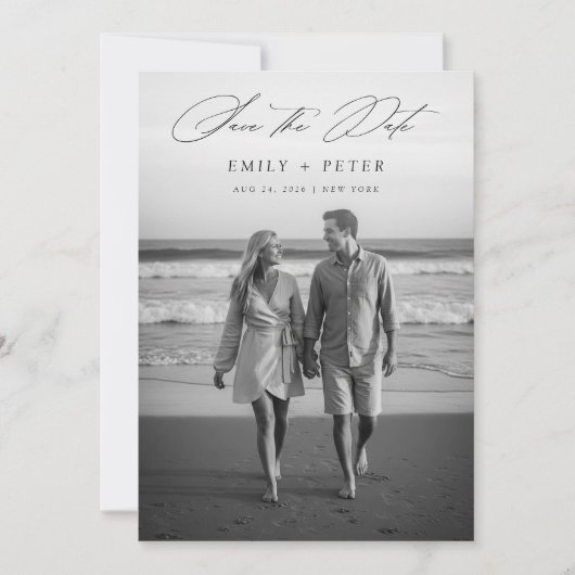 Moderne Zwart & Wit 2 Foto QR Code Save The Date Kaart (Voorkant)